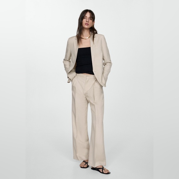 Mango Linen Viscose Striped Wide Leg Pants size 10 - Picture 1 of 9